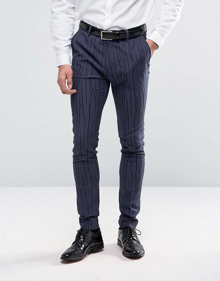 Asos Super Skinny Suit Trousers In Navy Tonal Stripe - Navy