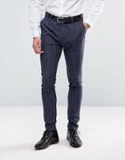 Asos Super Skinny Suit Trousers In Navy Tonal Stripe - Navy