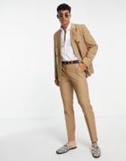 Asos Design Slim Double Breasted Suit Jacket In Camel-neutral