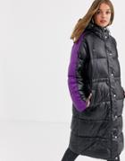 Asos Design Contrast Paneled Puffer Coat In Black