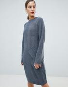 Native Youth Twist Knit Slouchy Sweater Dress-gray