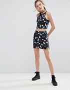 Illustrated People Print Bodycon Skirt - Black