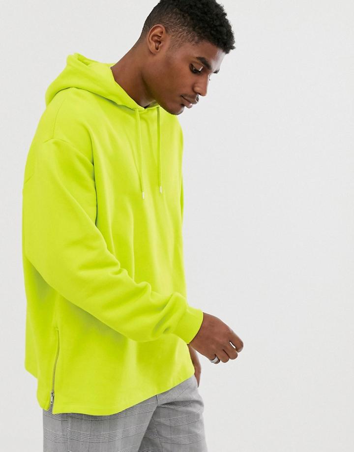 Asos Design Oversized Hoodie With Side Zips In Bright Green - Green
