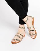 London Rebel Ankle Strap Flat Sandals - Snake