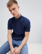 Another Influence Funel Neck Zip Up Collar Polo - Navy