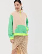 Zya Half Zip Fleece With Contrast Panels - Beige