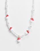Asos Design Necklace With Pearl And Mushroom Beads-multi