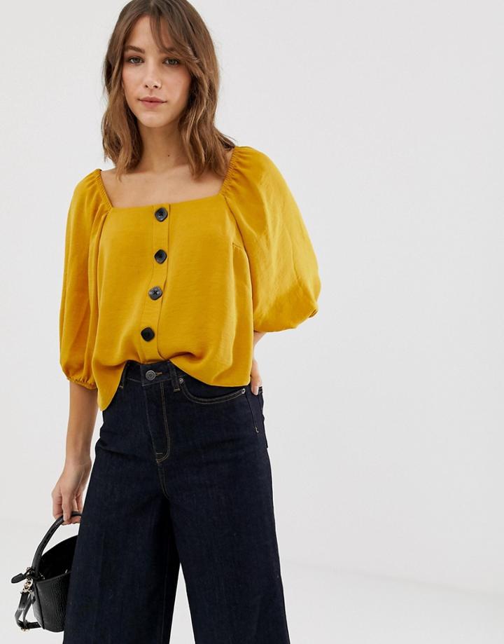 New Look Herringbone Blouse In Mustard - Yellow
