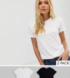 Stradivarius 2 Pack Basic Round-neck T Shirt In Black And White-multi