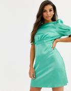Asos Design Satin Mini Tea Dress-green