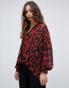 Religion Drapey Shirt In Leopard With Stud Detail - Multi