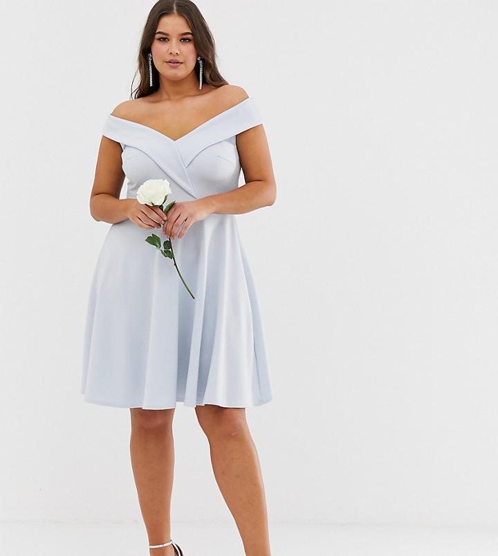 Club L Plus Bridesmaid Bardot Detail Skater Dress - Blue
