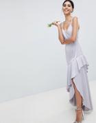 Asos Design Bridesmaid Pearl Trim Strap Maxi Dress With Ruffle Skirt - Pink