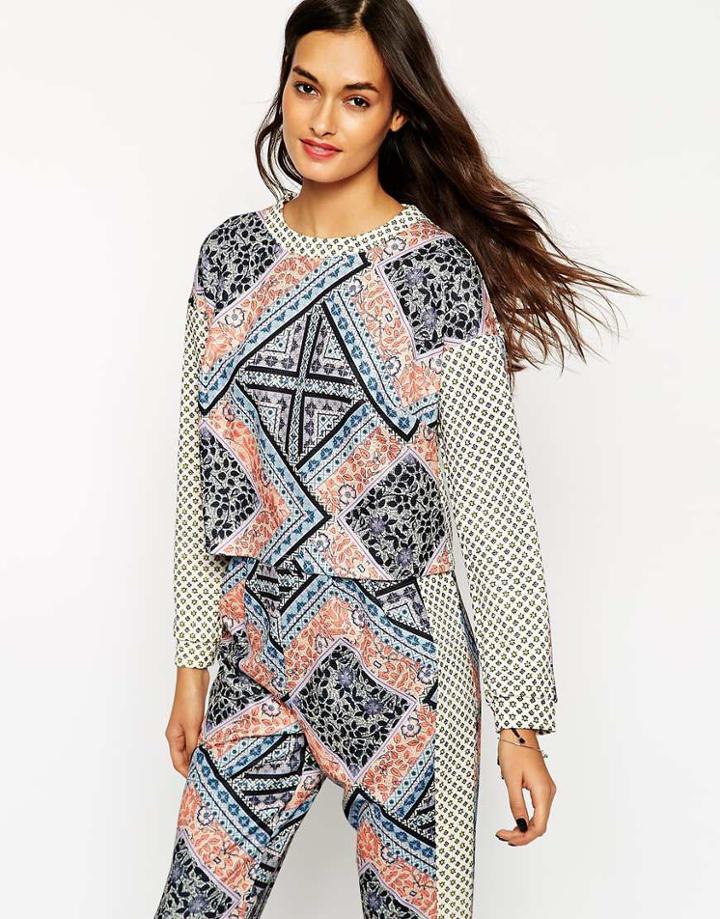 Asos Sweatshirt In Texture With Mixed Tile Print Co-ord - Multi