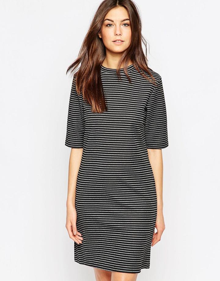 Vila High Neck Short Sleeve Striped Dress