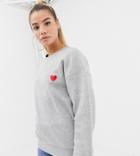 Boohoo Heart Embroidered Oversized Sweat In Gray - Gray