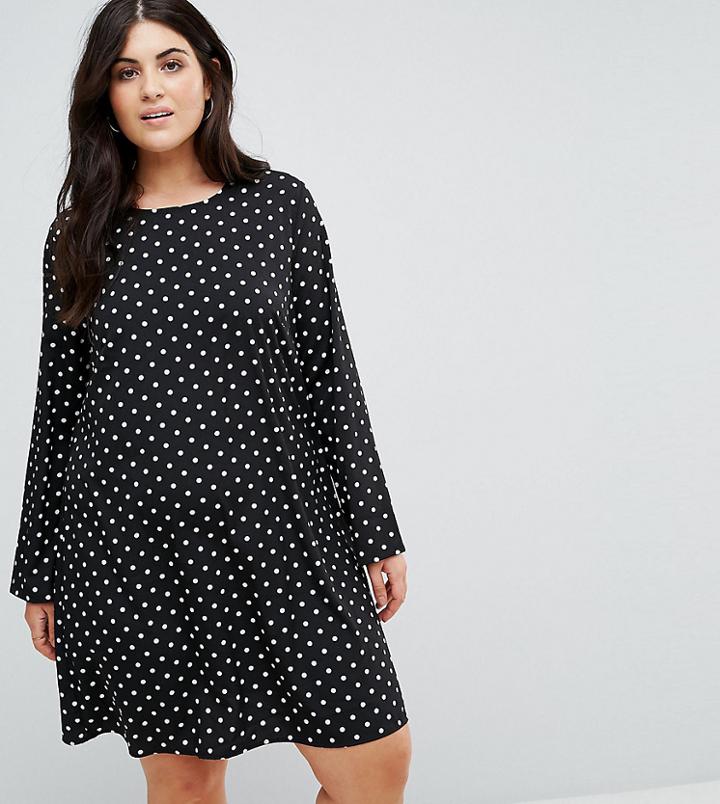 Alice & You Long Sleeve Swing Dress In Polka Dot - Black