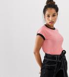 Brave Soul Petite Claudia Ringer Tee With Contrast Trim - Pink