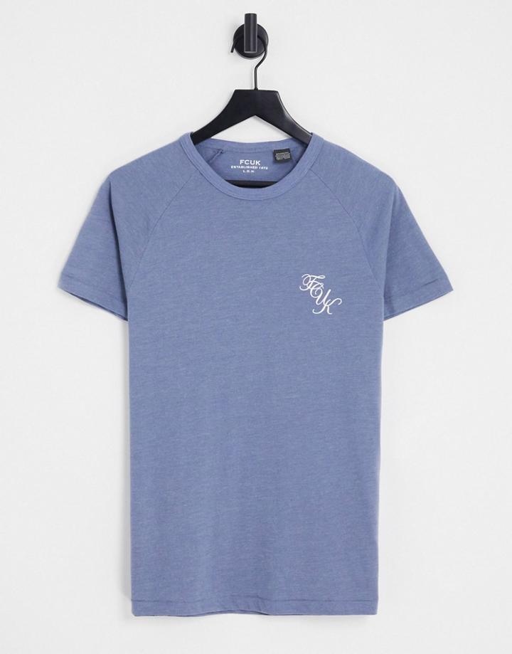 Fcuk Small Script Logo T-shirt In Light Blue