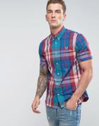 Fred Perry Slim Fit Short Sleeve Madras Check Shirt Pink - Pink