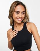 Pull & Bear Ribbed Seamless Cropped Top In Black