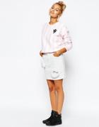 Mini Cream Quilted Denim Skirt - Blue