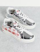 Love Moschino Multi Heart Print Sneakers In Silver White And Red