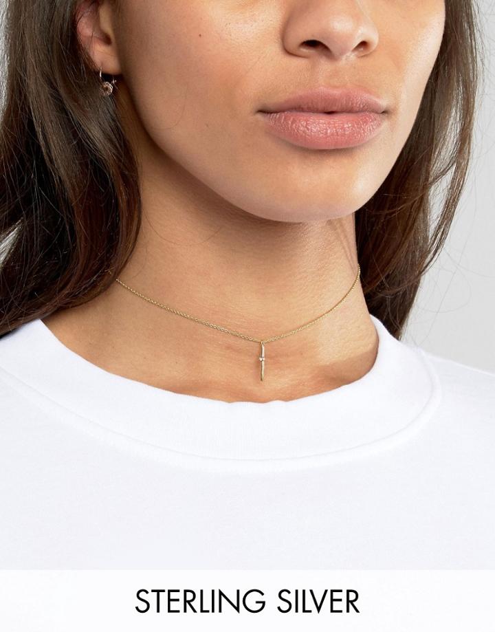 Asos Gold Plated Sterling Silver Crystal Bar Choker Necklace - Gold