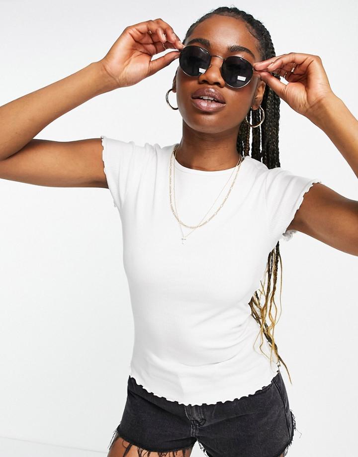 New Look Lettuce Edge Ribbed T-shirt In White