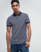 Esprit Slim Fit Striped Polo Shirt - Navy
