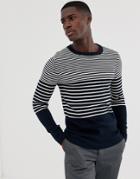 Selected Homme Knitted Stripe Sweater - Navy