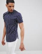 Religion Slim Short Sleeve Shirt In Navy Stripe - Navy