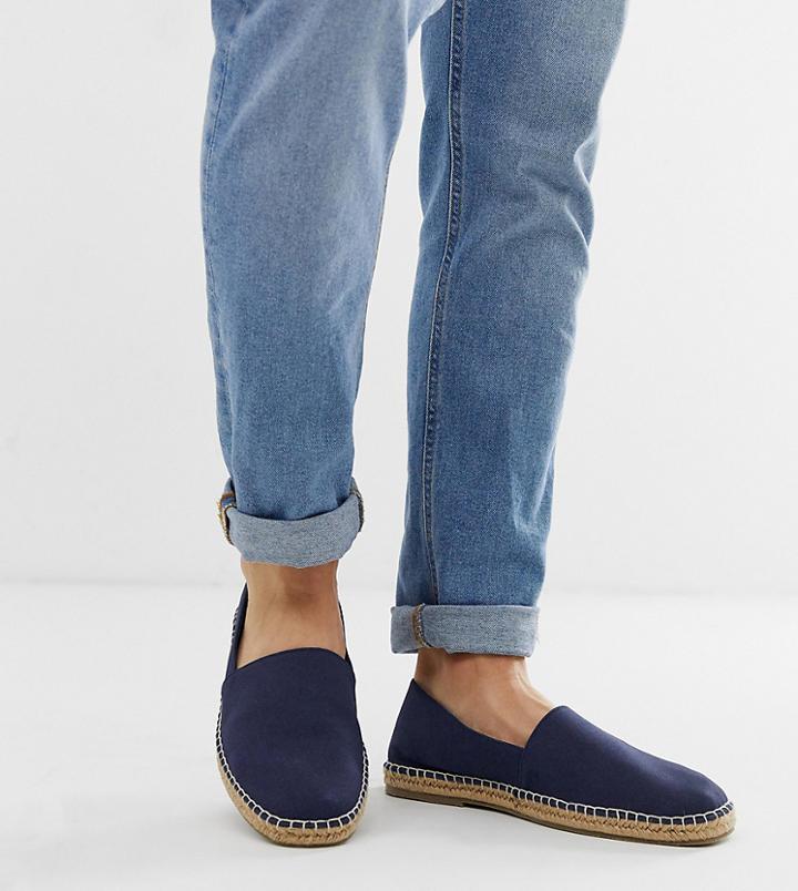 Asos Design Wide Fit Square Toe Espadrilles In Navy Faux Suede