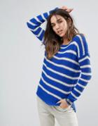 Brave Soul Loose Fit Sweater With Split Hem - Blue