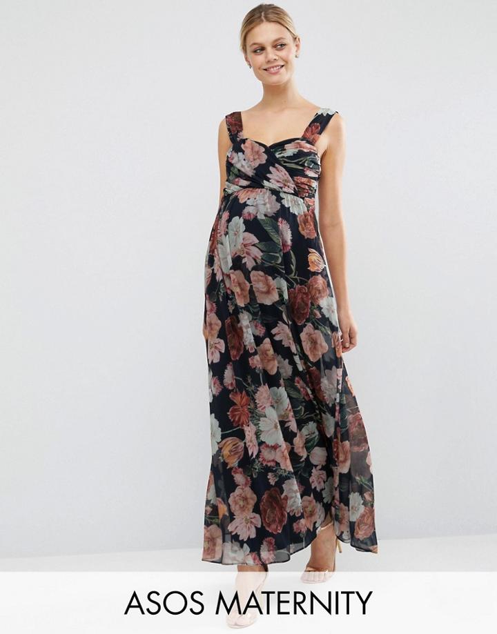 Asos Maternity Wedding Floral Chiffon Bandeau Maxi Dress - Multi