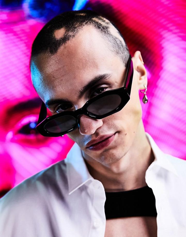 Asos Design Angled Sunglasses In Black With Smoke Lens