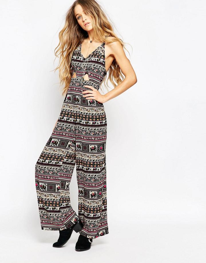 Kiss The Sky Ubud Jumpsuit With Cut Out Waist - Print