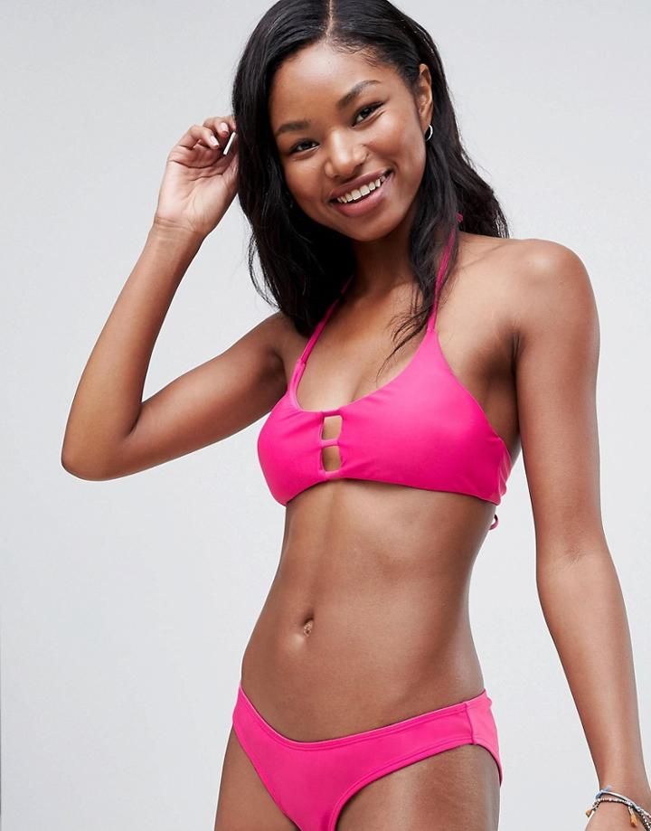 Brave Soul Tie Front Bikini Set - Pink