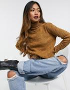 Vero Moda Cable Knit Sweater With Turtle Neck In Tan-brown