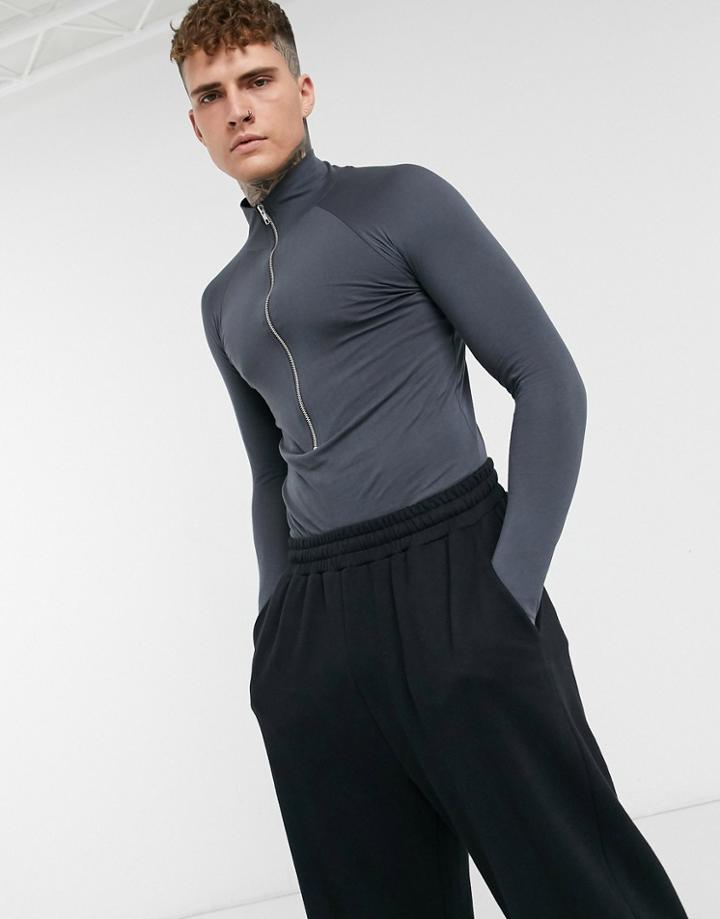 Asos Design Muscle Fit Long Sleeve Raglan Top With Turtle Neck And Thumb Holes-grey