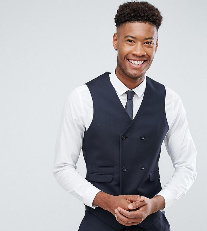 Asos Tall Slim Suit Vest In Navy 100% Wool