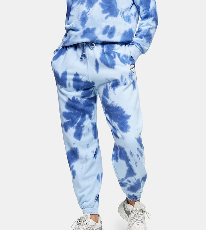 Topshop Petite Tie Dye Sweatpants In Blue-blues