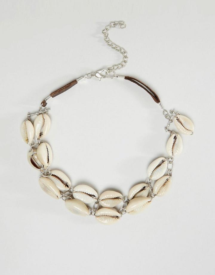 Asos Holiday Shell Choker Necklace - Cream