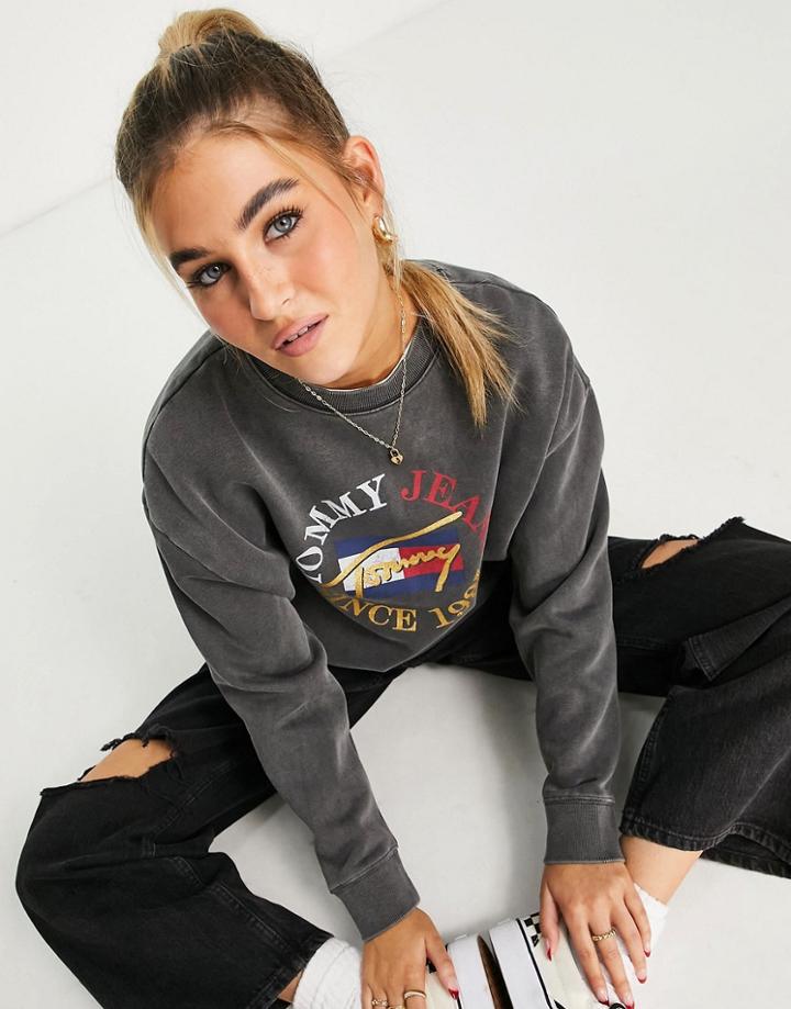 Tommy Jeans Logo Sweatshirt In Wash Black