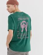 Asos Design Organic Cotton Relaxed Fit T-shirt With Wash And Print - Green