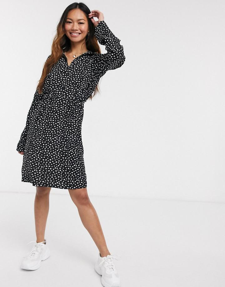 Pieces Nicoletta Long Sleeve Polka Dot Shirt Dress-black