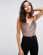 Asos Cropped Sequin Cami Top With Tie Back - Pink