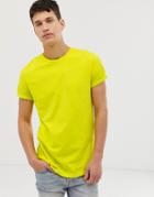 Asos Design Crew Neck T-shirt With Roll Sleeve In Neon Green - Green