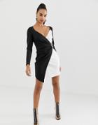 Asos Design Mono Color Block Wrap Mini Dress With Buckle - Multi