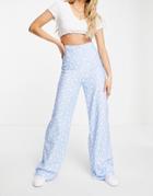 In The Style Butterfly Print Wide Leg Pants Set In Blue-blues